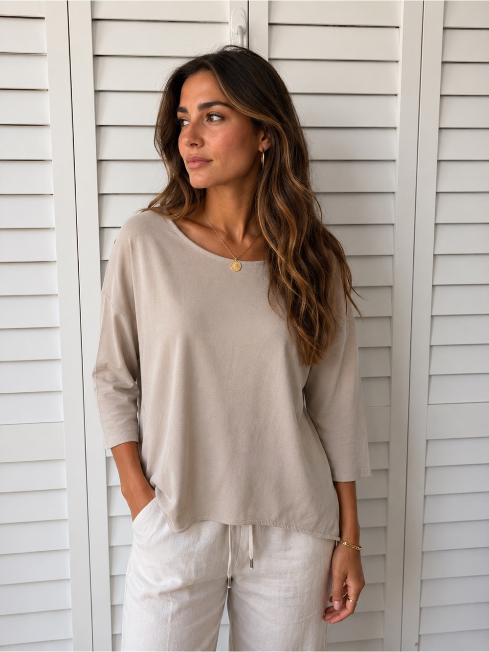 Joe Fresh Pre Owned Relaxed Boatneck Top - Nude fabric combination